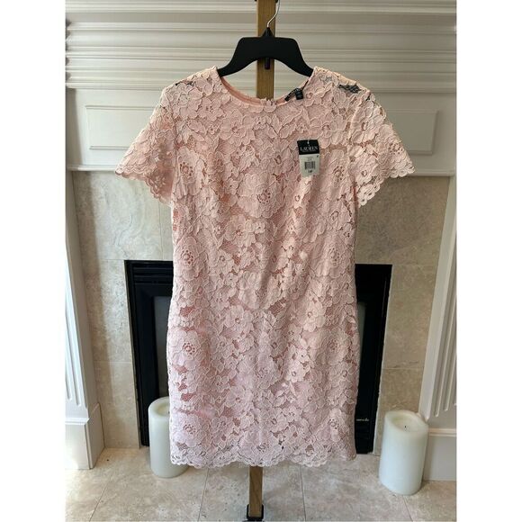 Lauren Ralph Lauren Women’s Petite Pink Lace Sheath Formal Elegant Dress. Size 1 - Picture 2 of 9